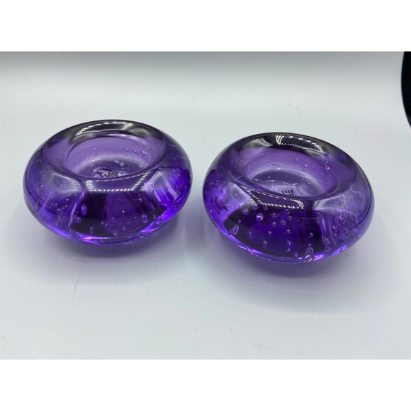 Details about / Set of 2 Controlled Bubble IKEA Art Glass Candle Holders Blue /& Purple